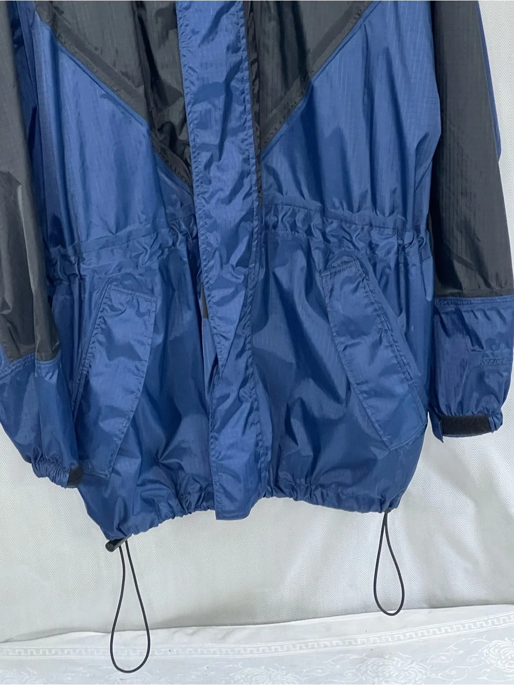 Stearns Dry Wear Jacket Nylon Waterproof Cinch Waist Hooded Blue/Black M/L👍